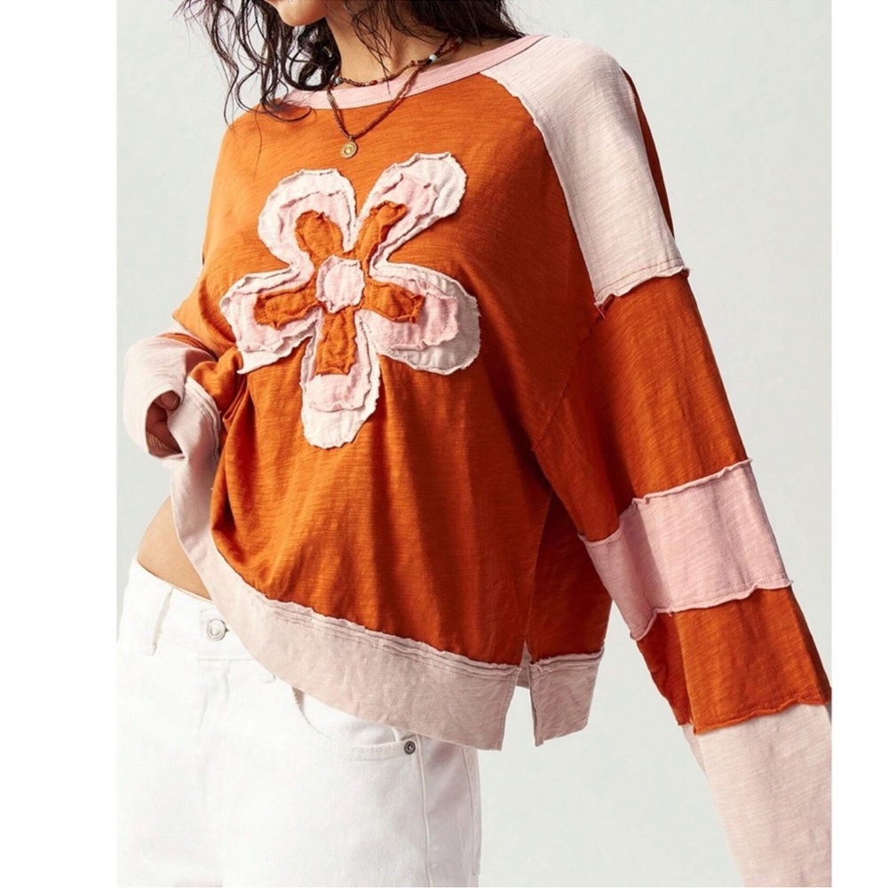 Boho Color Block Floral Patch Reverse Stitch Over… - image 2